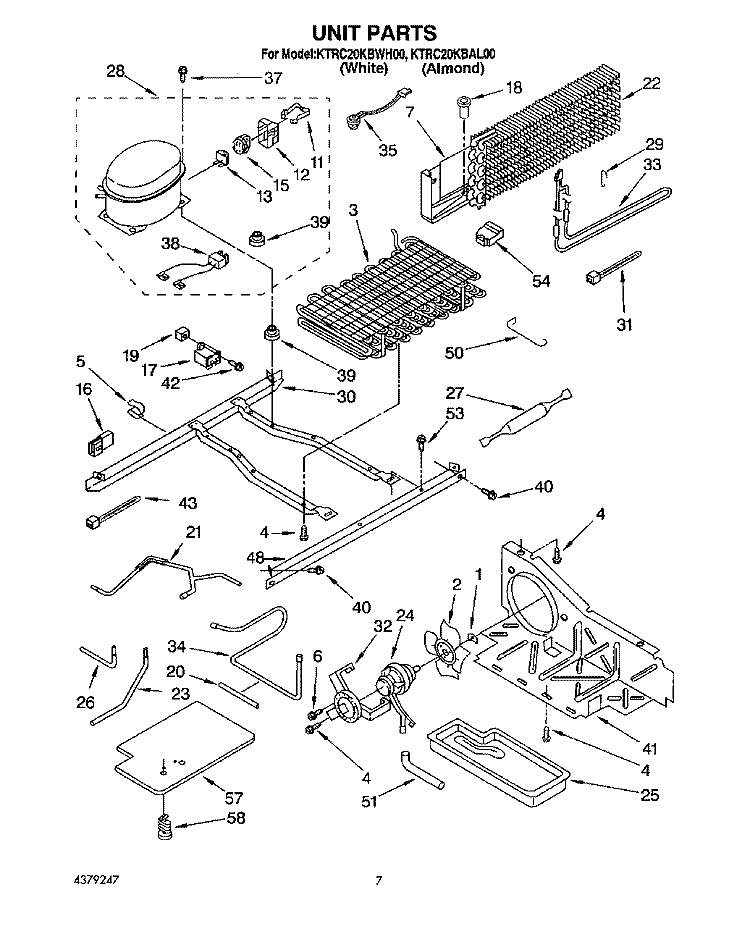UNIT Diagram and Parts List for KTRC20KBAL00  Whirlpool Refrigerator