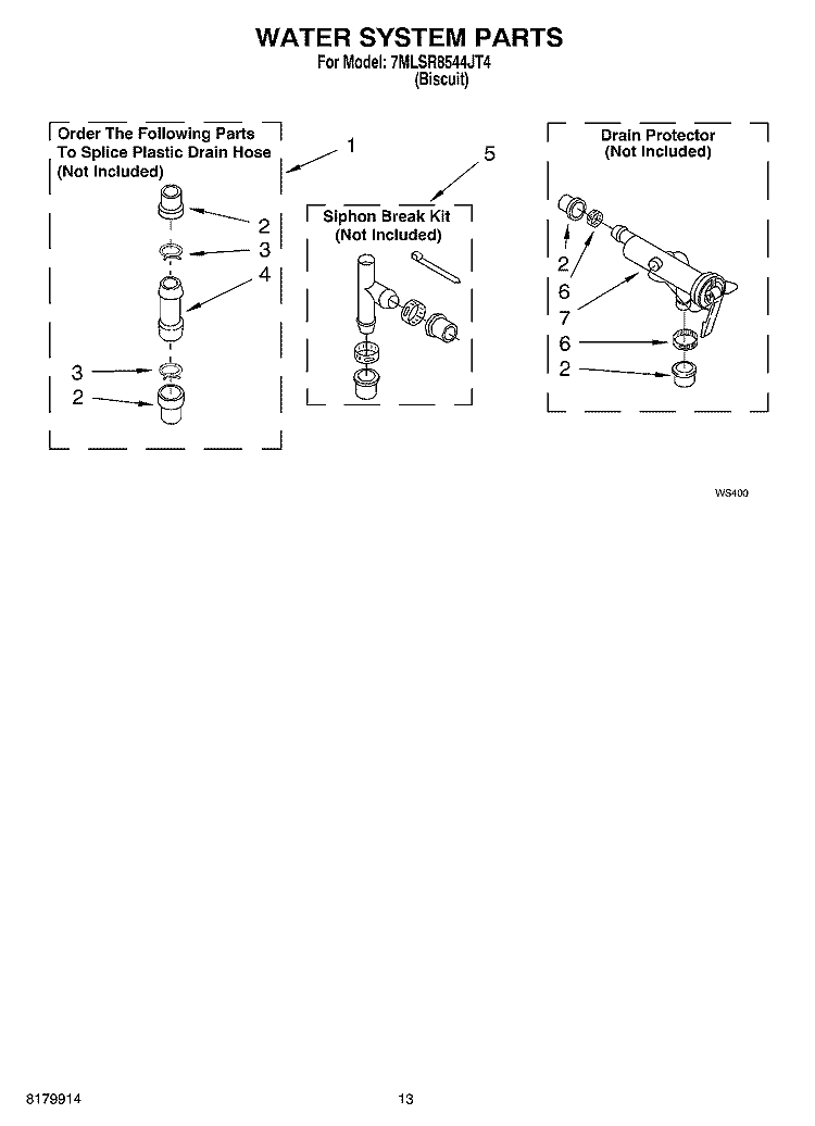 WATER SYSTEM Diagram and Parts List for 7MLSR8544JT4  Whirlpool Washer