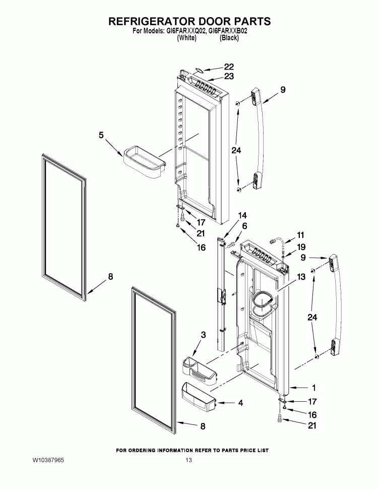 REFRIGERATOR DOOR PARTS Diagram and Parts List for GI6FARXXB02  Whirlpool Refrigerator