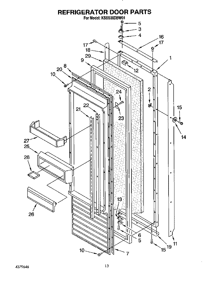 REFRIGERATOR DOOR Diagram and Parts List for KSSS36DBW01  KitchenAid Refrigerator