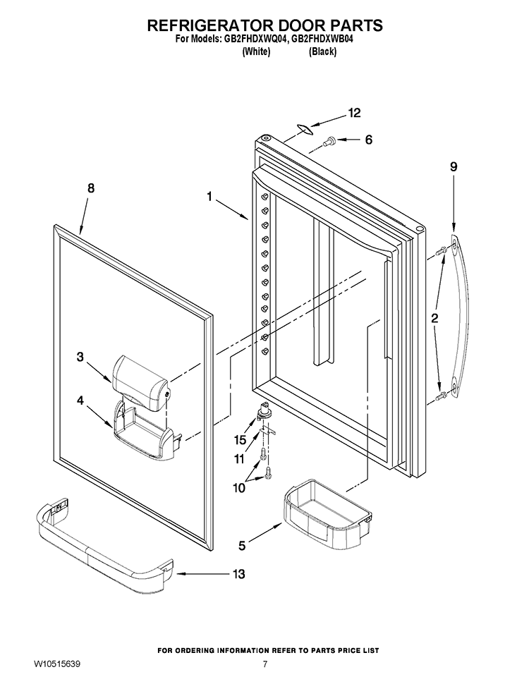 REFRIGERATOR DOOR PARTS Diagram and Parts List for GB2FHDXWB04  Whirlpool Refrigerator