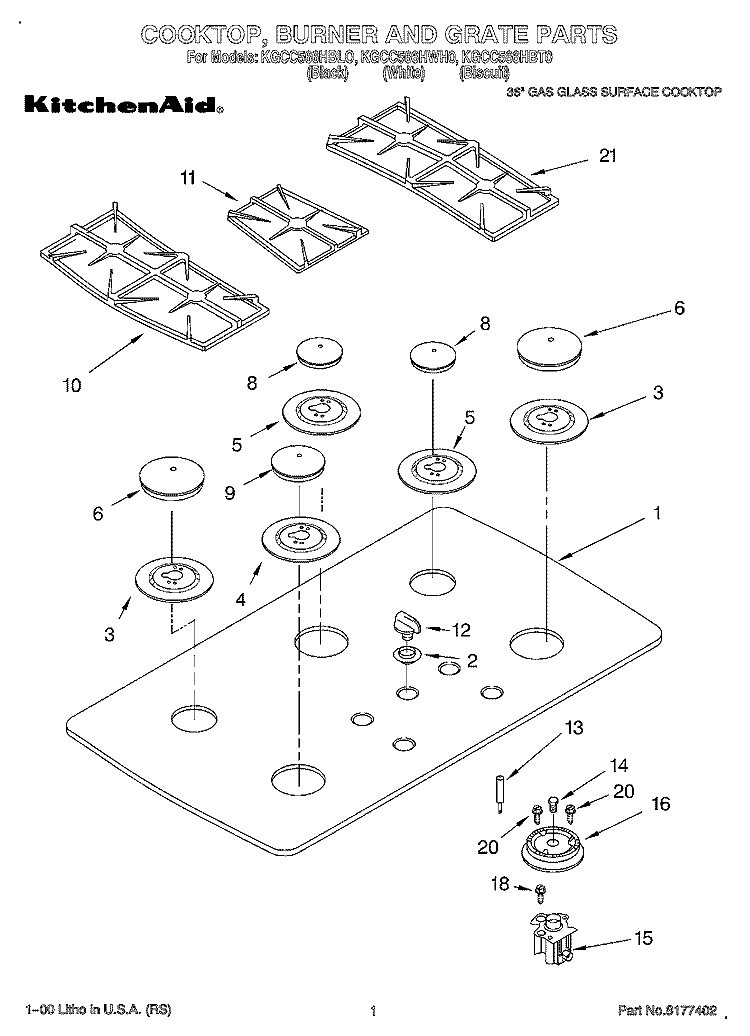 SECTION Diagram and Parts List for KGCC566HWH0  KitchenAid Cooktop