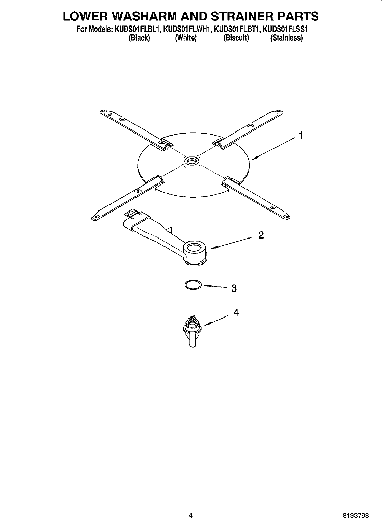 LOWER WASHARM AND STRAINER PARTS Diagram and Parts List for KUDS01FLSS1  KitchenAid Dishwasher