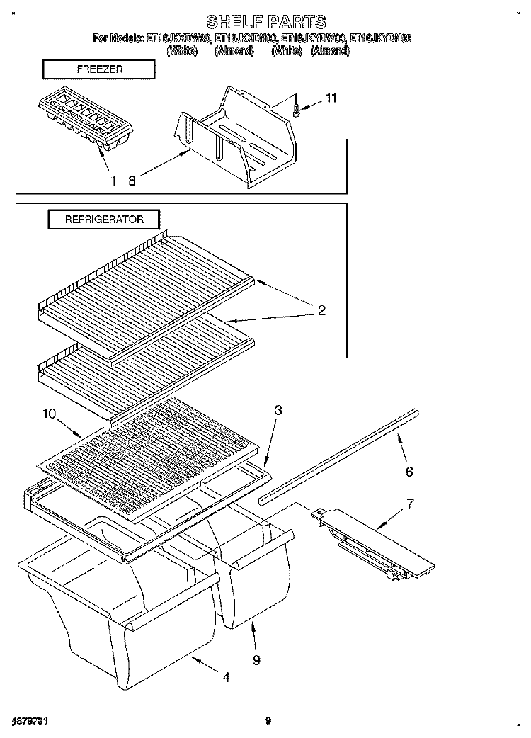 SHELF, LIT/OPTIONAL Diagram and Parts List for ET16JKYDN00  Whirlpool Refrigerator