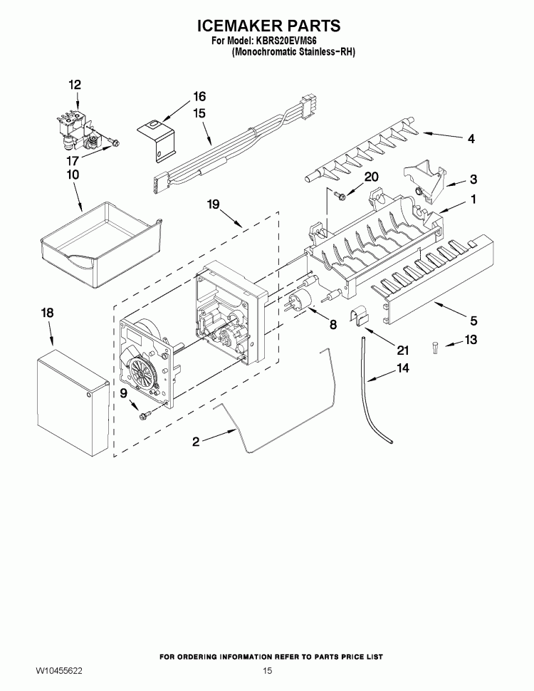 ICEMAKER PARTS Diagram and Parts List for KBRS20EVMS6  KitchenAid Refrigerator