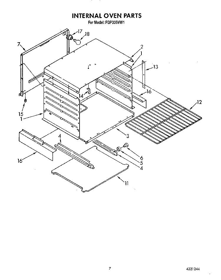 INTERNAL OVEN Diagram and Parts List for FGP335VL1  Roper Range