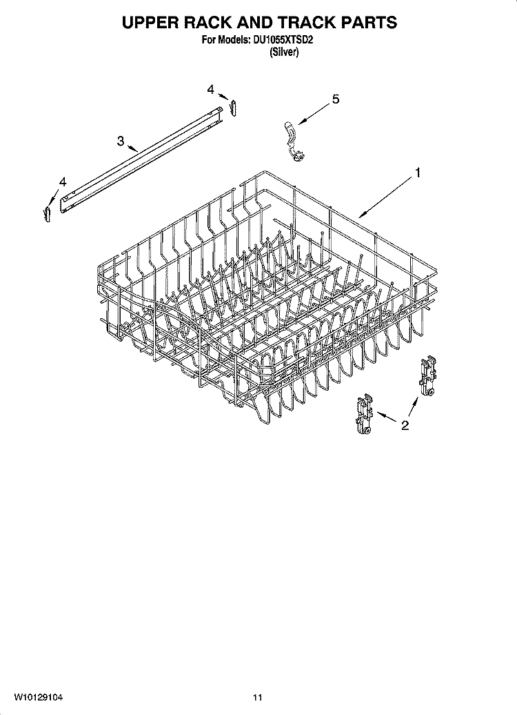UPPER RACK AND TRACK PARTS Diagram and Parts List for DU1055XTSD2  Whirlpool Dishwasher
