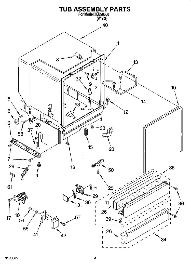 TUB ASSEMBLY PARTS Diagram and Parts List for IKU58660  Inglis Dishwasher