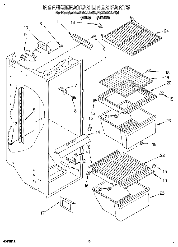 REFRIGERATOR LINER Diagram and Parts List for RS22BRXDN00  Roper Refrigerator