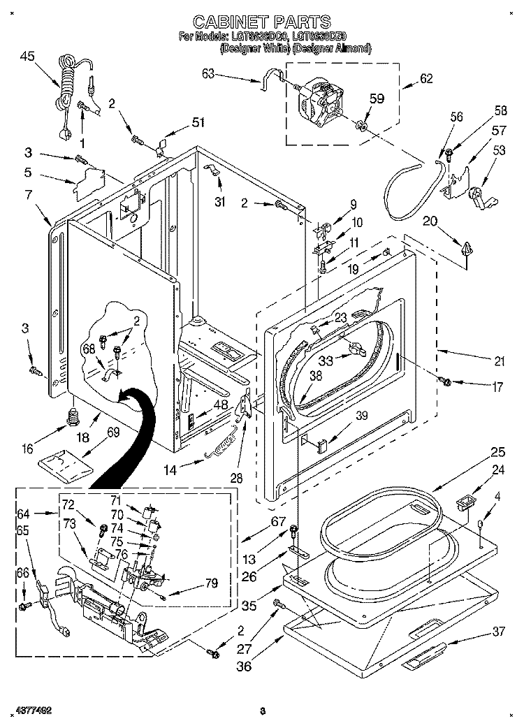 CABINET Diagram and Parts List for LGT6638DZ0  Whirlpool Dryer