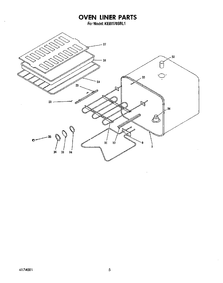 OVEN LINER Diagram and Parts List for KEBI170SBL1  KitchenAid Wall Oven