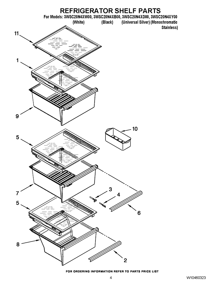 REFRIGERATOR SHELF PARTS Diagram and Parts List for 3WSC20N4XB00  Whirlpool Refrigerator