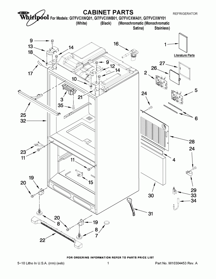 CABINET PARTS Diagram and Parts List for GI7FVCXWY01  Whirlpool Refrigerator