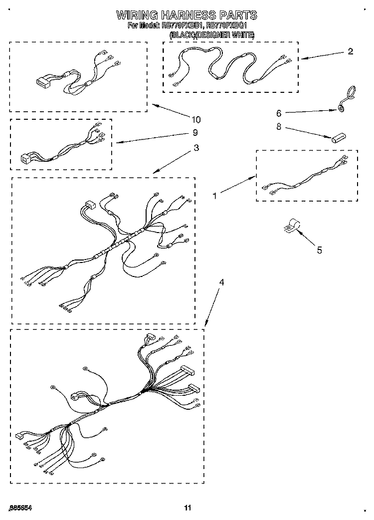 WIRING HARNESS Diagram and Parts List for RB770PXBQ1  Whirlpool Wall Oven