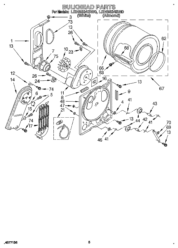 SECTION Diagram and Parts List for LEN3624BW0  Whirlpool Dryer