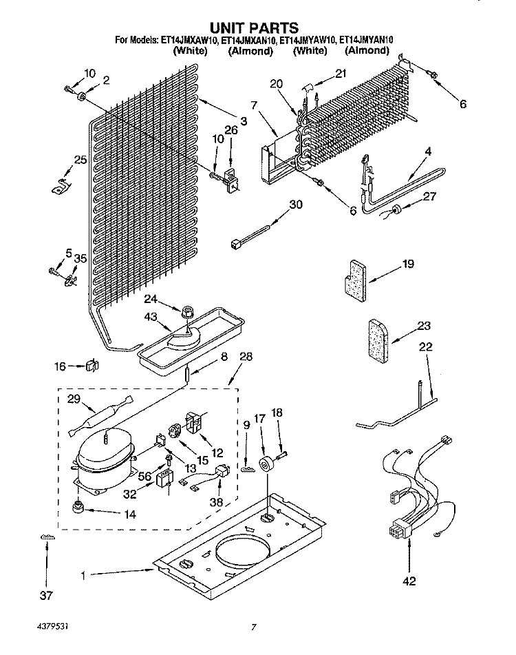 UNIT Diagram and Parts List for ET14JMXAN10  Whirlpool Refrigerator