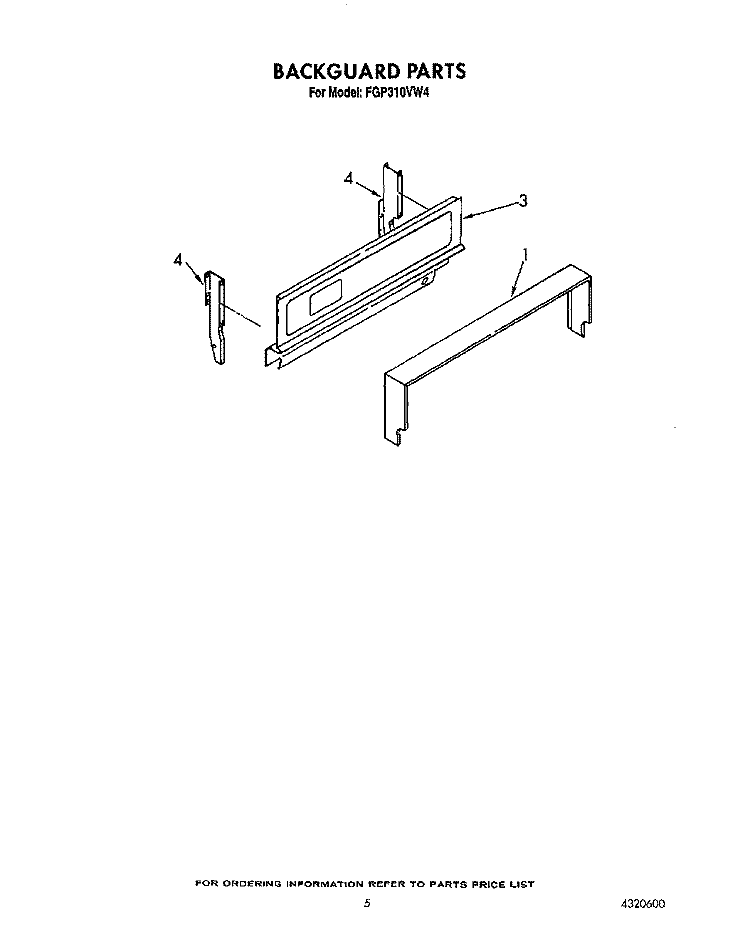 BACKGUARD Diagram and Parts List for FGP310VW4  Roper Range
