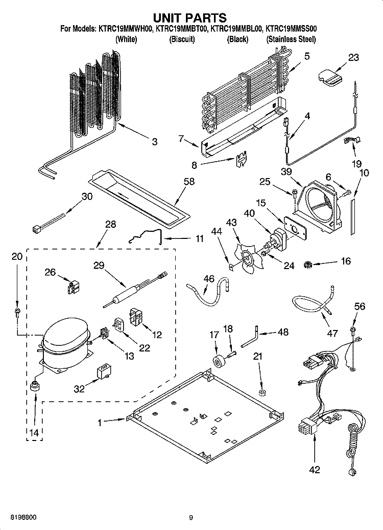 UNIT PARTS Diagram and Parts List for KTRC19MMSS00  KitchenAid Refrigerator