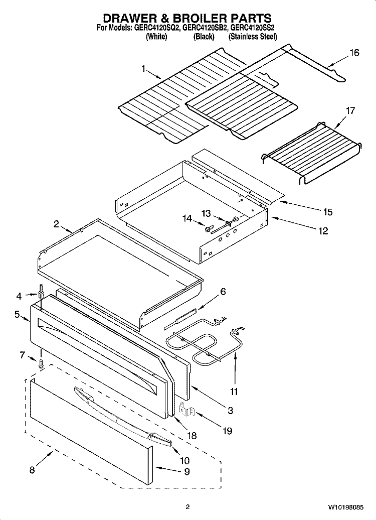 DRAWER & BROILER PARTS Diagram and Parts List for GERC4120SB2  Whirlpool Range
