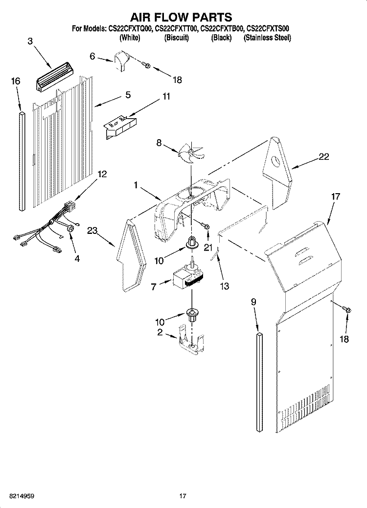 AIR FLOW PARTS Diagram and Parts List for CS22CFXTQ00  Crosley Refrigerator