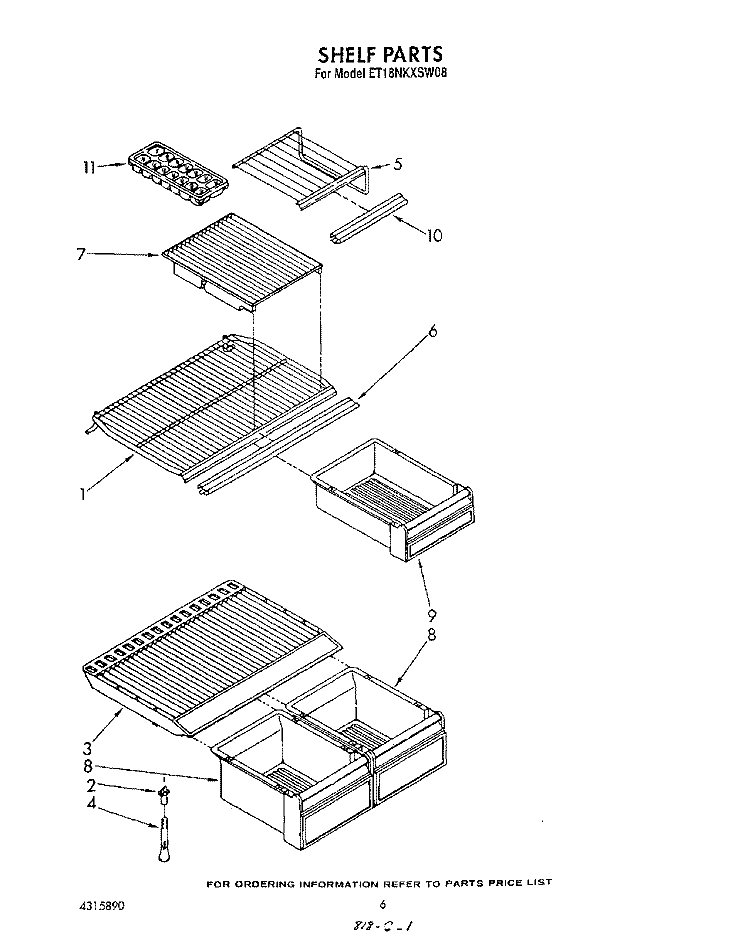 SHELF Diagram and Parts List for ET18NKXSW08  Whirlpool Refrigerator