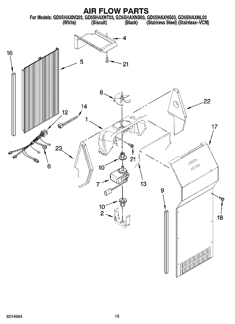 AIR FLOW PARTS Diagram and Parts List for GD5SHAXNS03  Whirlpool Refrigerator