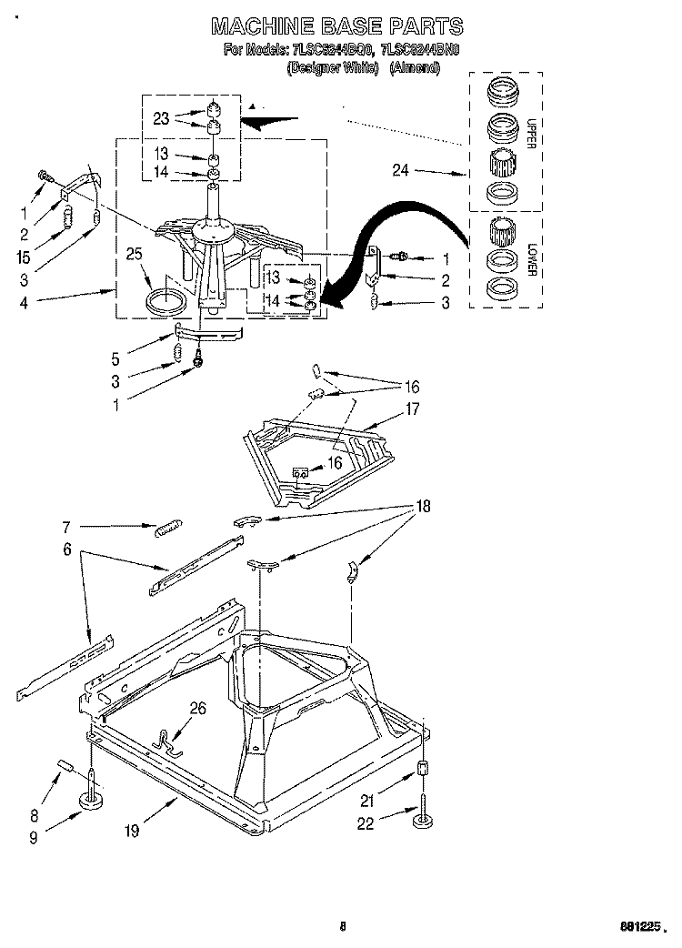 MACHINE BASE Diagram and Parts List for 7LSC8244BQ0  Whirlpool Washer