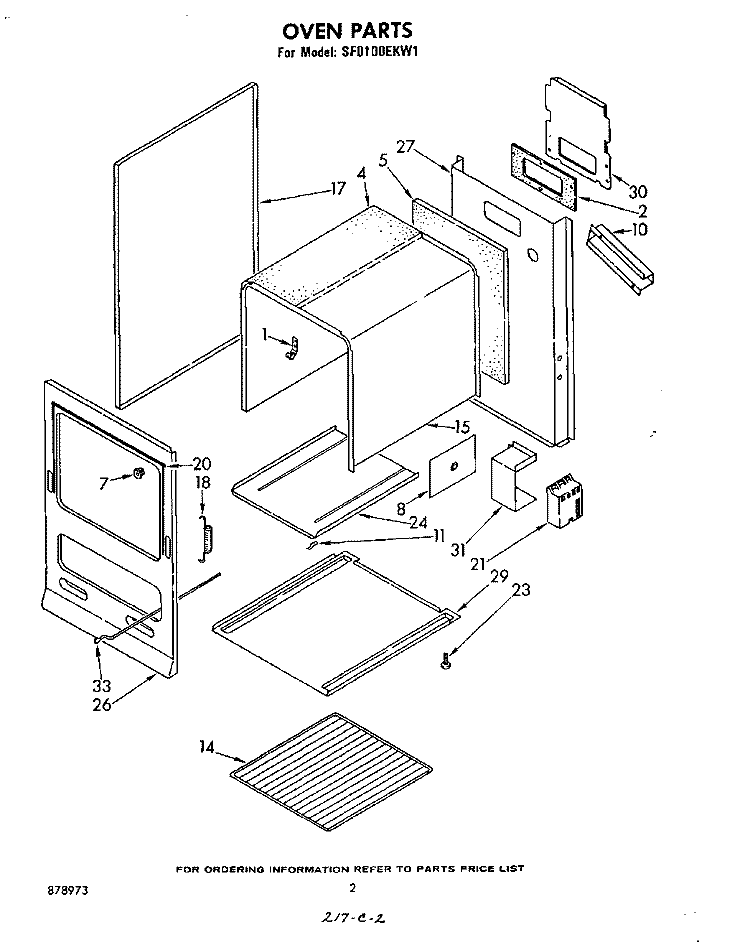 OVEN Diagram and Parts List for SF0100EKW1  Whirlpool Range