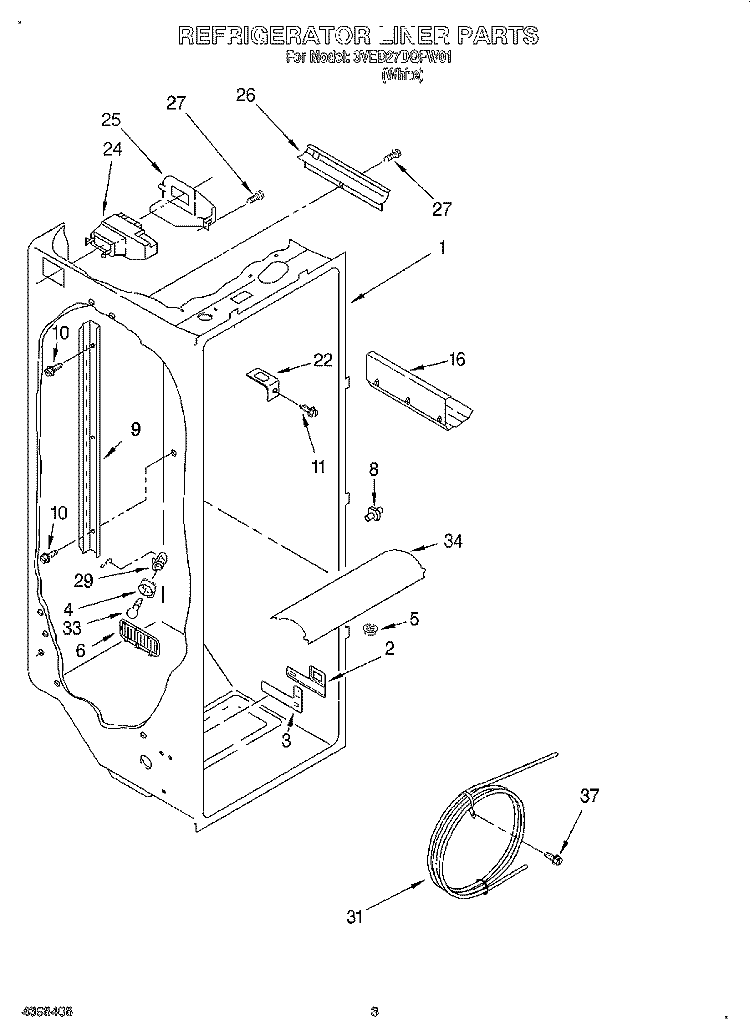 REFRIGERATOR LINER Diagram and Parts List for 3VED27DQFW01  Whirlpool Refrigerator