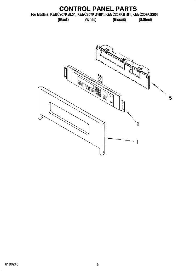 CONTROL PANEL PARTS Diagram and Parts List for KEBC207KBT04  KitchenAid Wall Oven