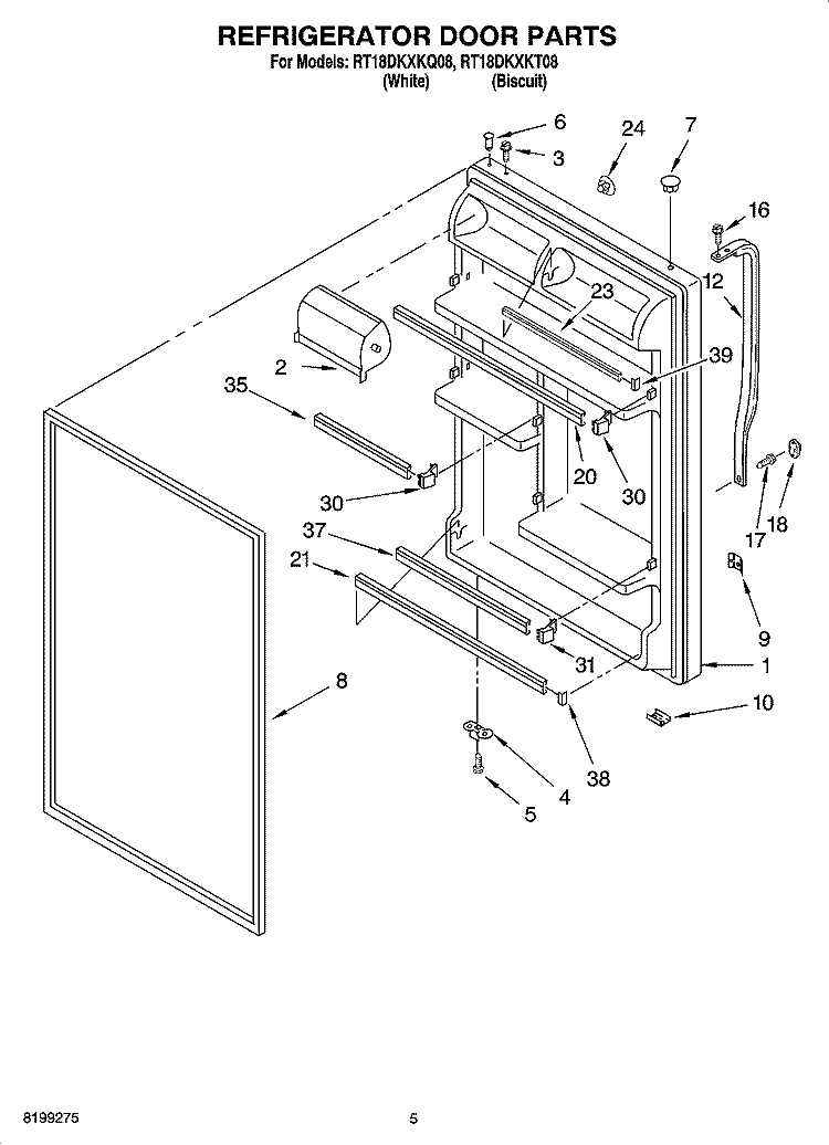 REFRIGERATOR DOOR PARTS Diagram and Parts List for RT18DKXKQ08  Roper Refrigerator