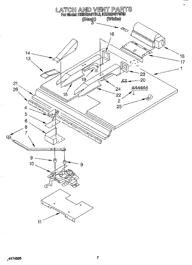 LATCH AND VENT Diagram and Parts List for KEBS246YWH3  KitchenAid Wall Oven