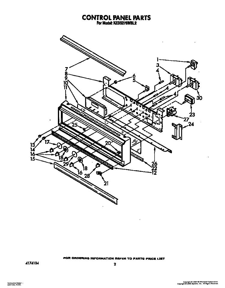 CONTROL PANEL, LIT/OPTIONAL Diagram and Parts List for KEBS276WBL2  KitchenAid Wall Oven