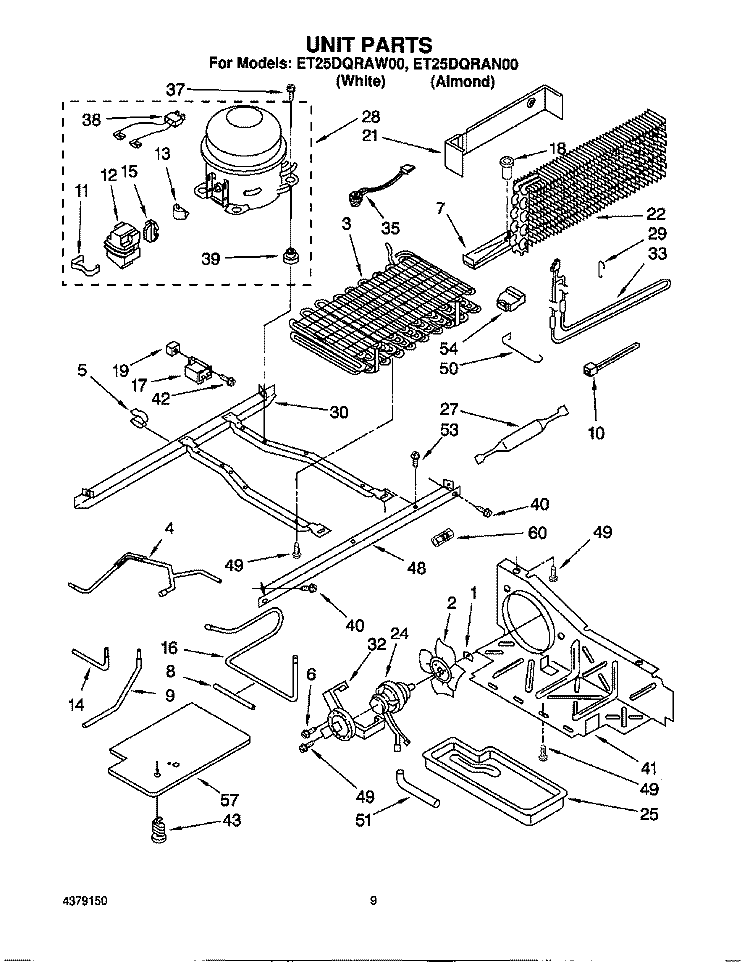 UNIT Diagram and Parts List for ET25DQRAW00  Whirlpool Refrigerator