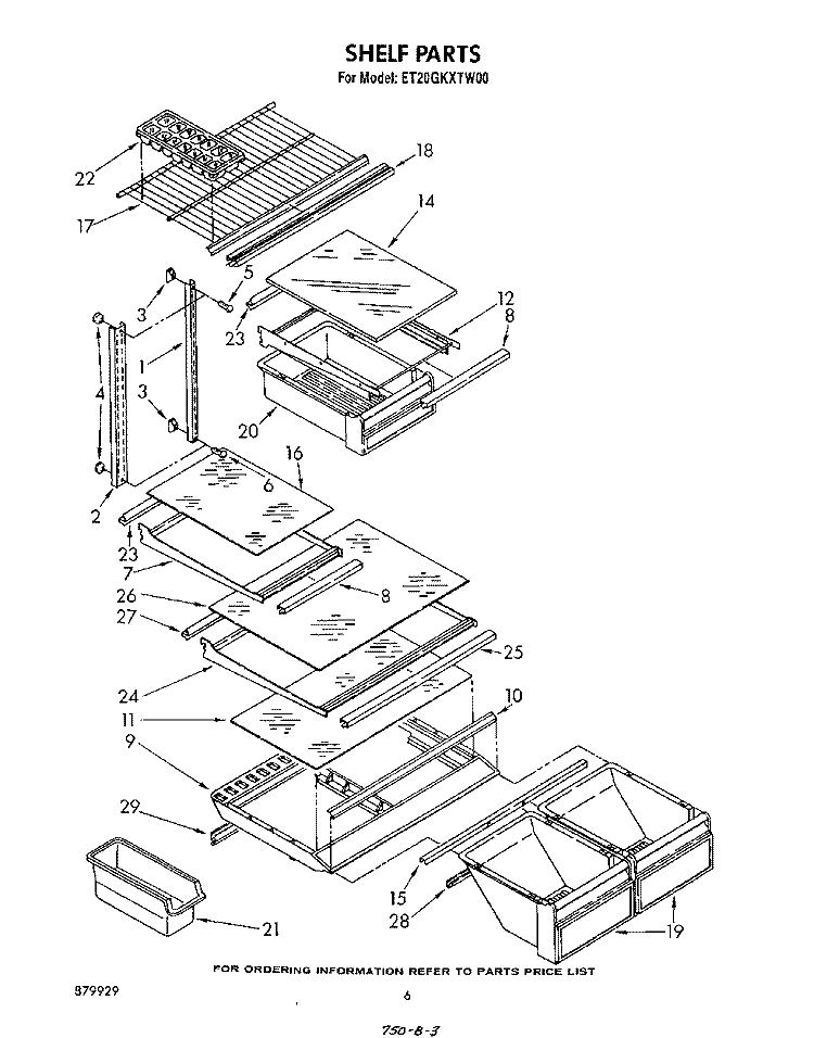 SHELF Diagram and Parts List for ET20GKXTG00  Whirlpool Refrigerator