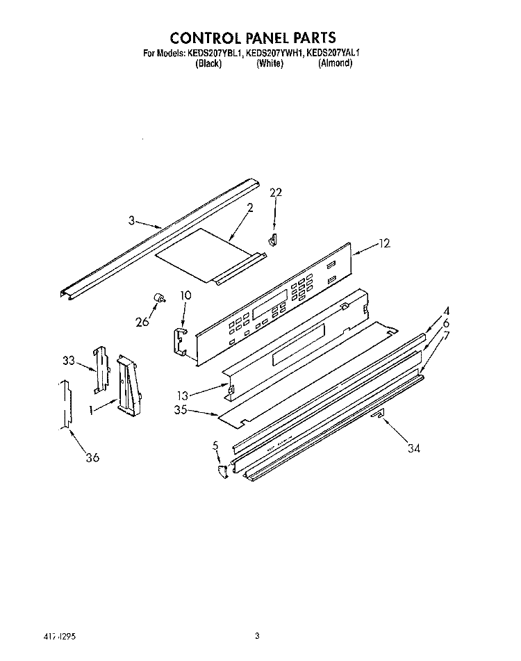 CONTROL PANEL, OPTIONAL Diagram and Parts List for KEDS207YAL1  KitchenAid Range