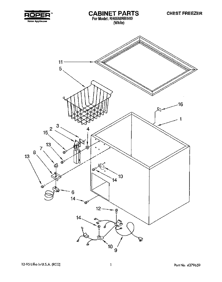 SECTION Diagram and Parts List for RH0588RBW00  Roper Freezer