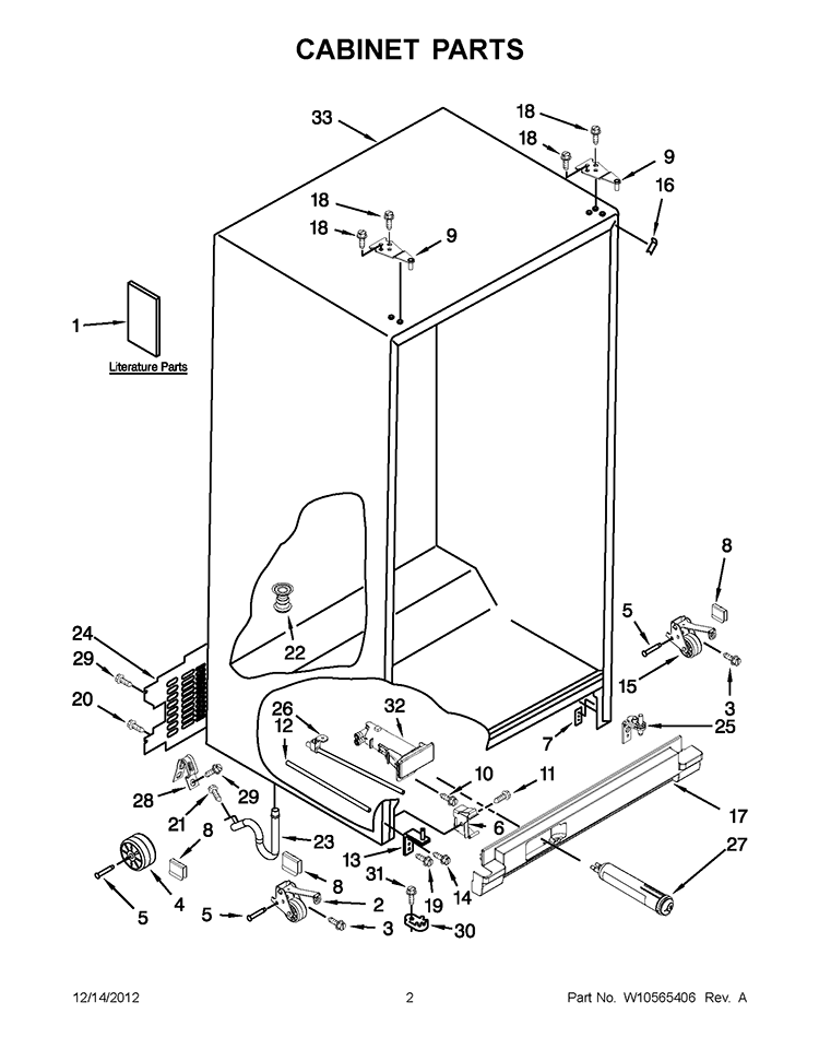 CABINET PARTS Diagram and Parts List for ISF25D2XBM00  Whirlpool Refrigerator