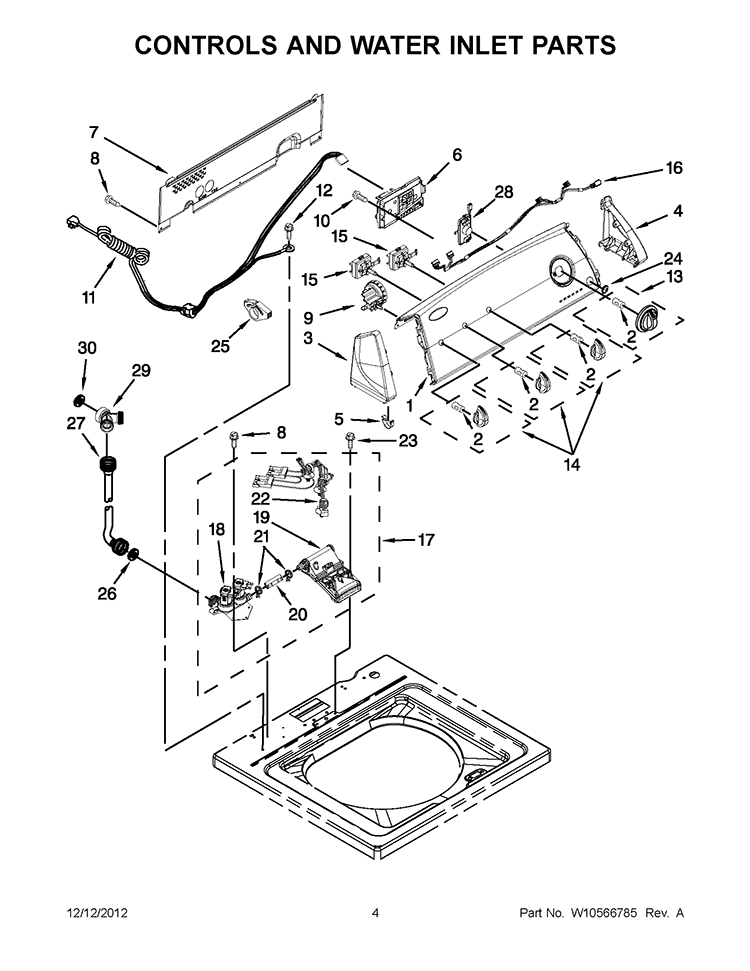 CONTROLS AND WATER INLET PARTS Diagram and Parts List for 3NWTW4800AQ0  Whirlpool Washer