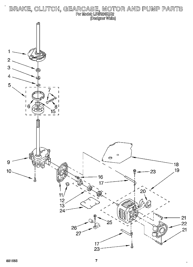 BRAKE, CLUTCH, GEARCASE, MOTOR AND PUMP Diagram and Parts List for LSW9245EQ2  Whirlpool Washer