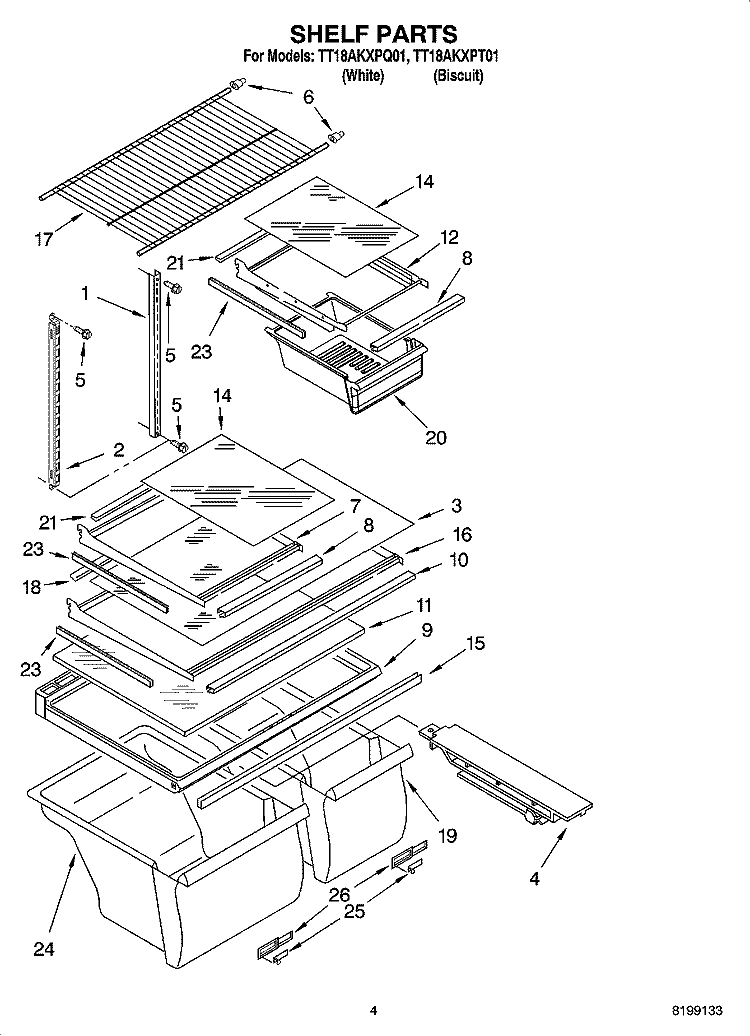 SHELF PARTS Diagram and Parts List for TT18AKXPQ01  Estate Refrigerator