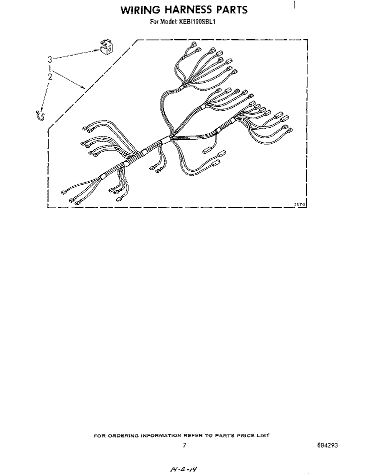 WIRING HARNESS Diagram and Parts List for KEBI100SBL1  KitchenAid Wall Oven