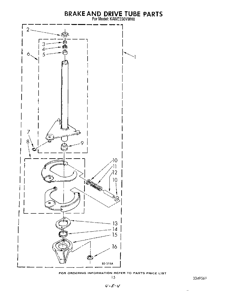 BRAKE AND DRIVE TUBE Diagram and Parts List for KAWE550VAL0  KitchenAid Washer