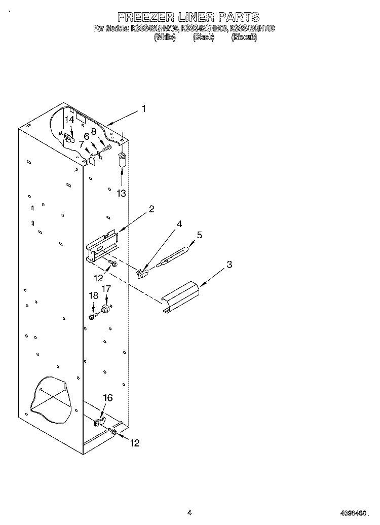 FREEZER LINER Diagram and Parts List for KSSS42QHB00  KitchenAid Refrigerator