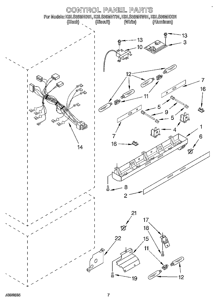 CONTROL PANEL Diagram and Parts List for KBLS36MHW01  KitchenAid Refrigerator