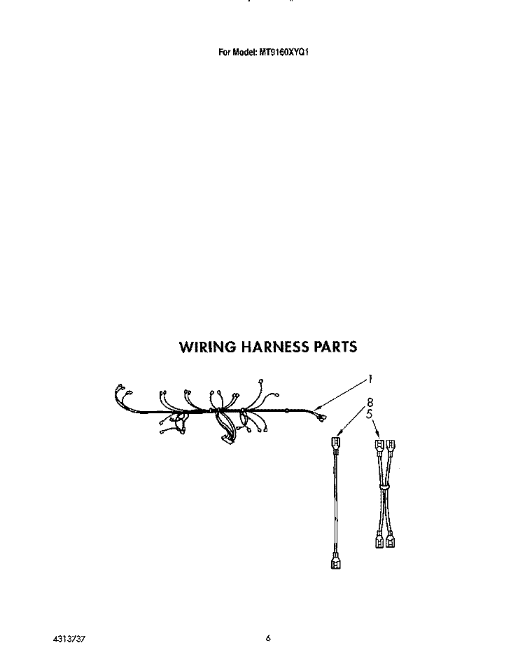 WIRING HARNESS Diagram and Parts List for MT9160XYB1  Whirlpool Microwave