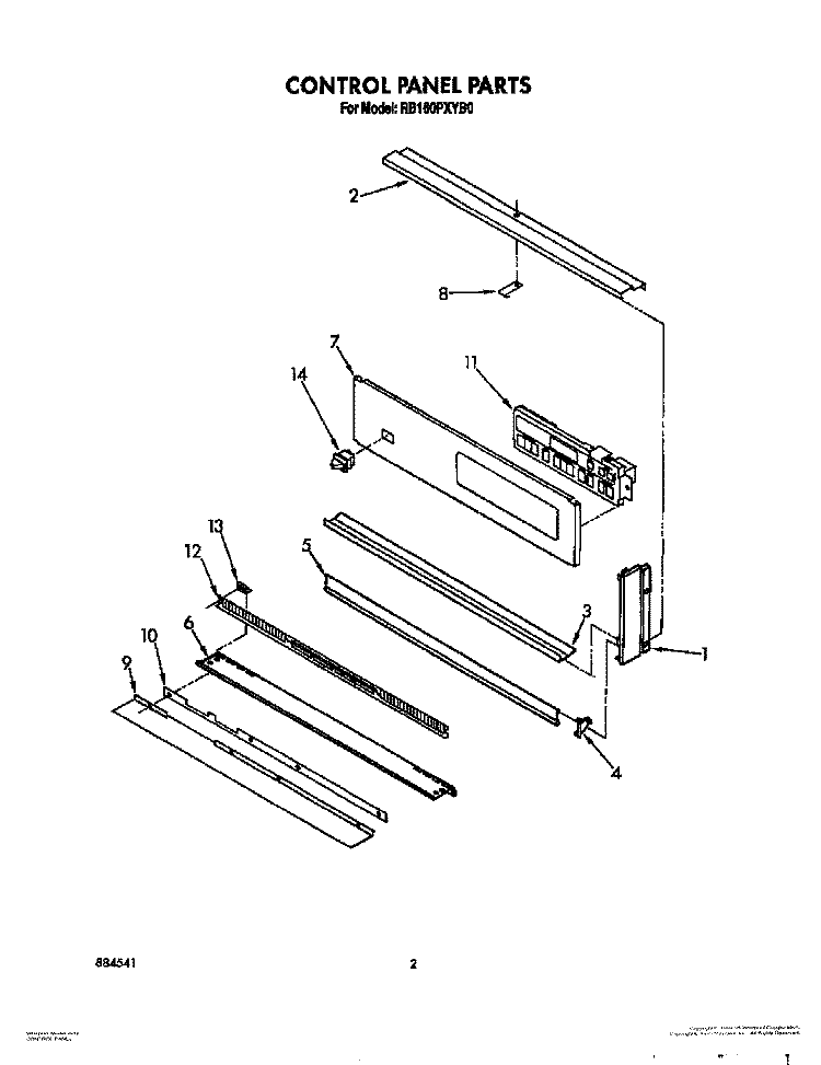 CONTROL PANEL, LIT/OPTIONAL Diagram and Parts List for RB160PXYQ0  Whirlpool Wall Oven