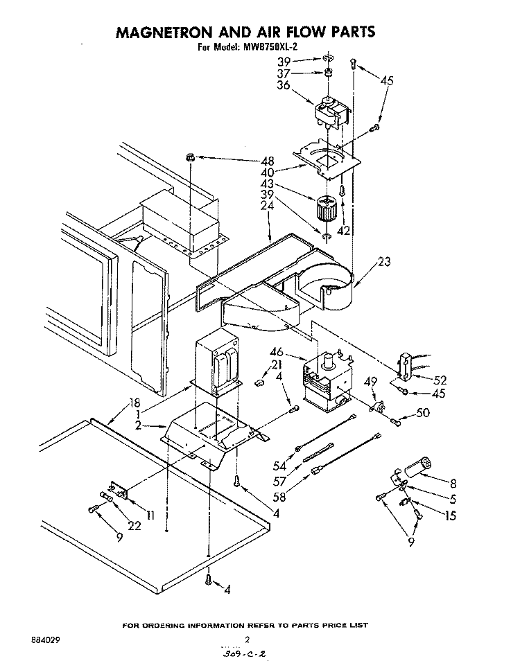 MAGNETRON AND AIR FLOW Diagram and Parts List for MW8750XL2  Whirlpool Microwave