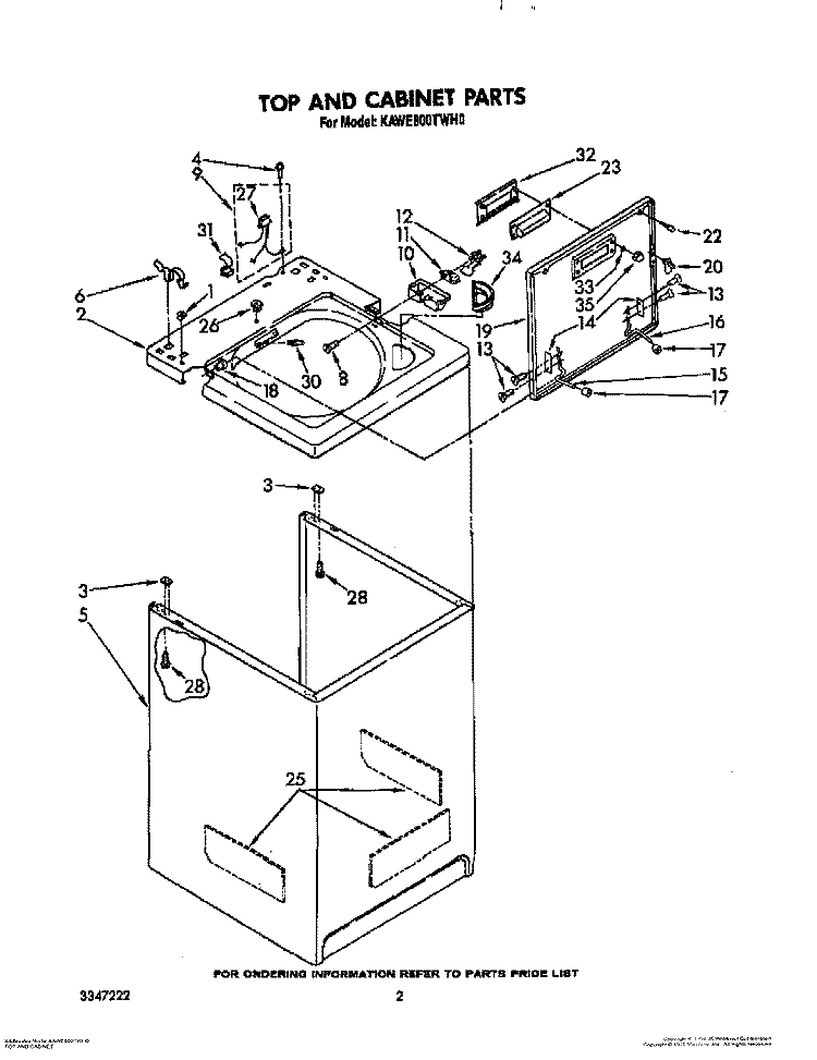 TOP AND CABINET, LITERATURE AND OPTIONAL Diagram and Parts List for KAWE800TWH0  KitchenAid Washer
