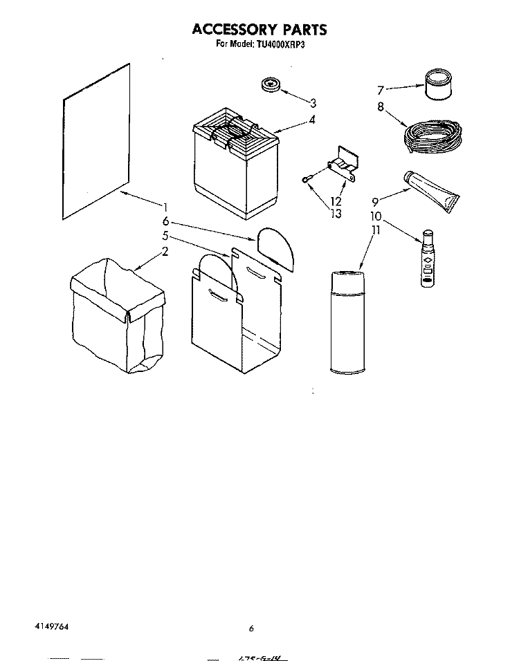 ACCESSORIES Diagram and Parts List for TU4000XRP3  Whirlpool Trash Compactor